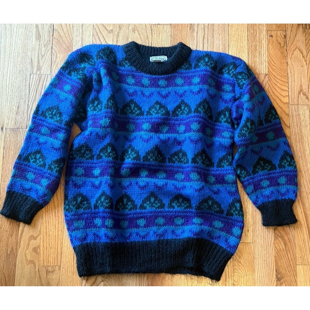 Vintage 90s Gallagher Women's Med Mohair Wool Blend‎ Pull Over Sweater Purple